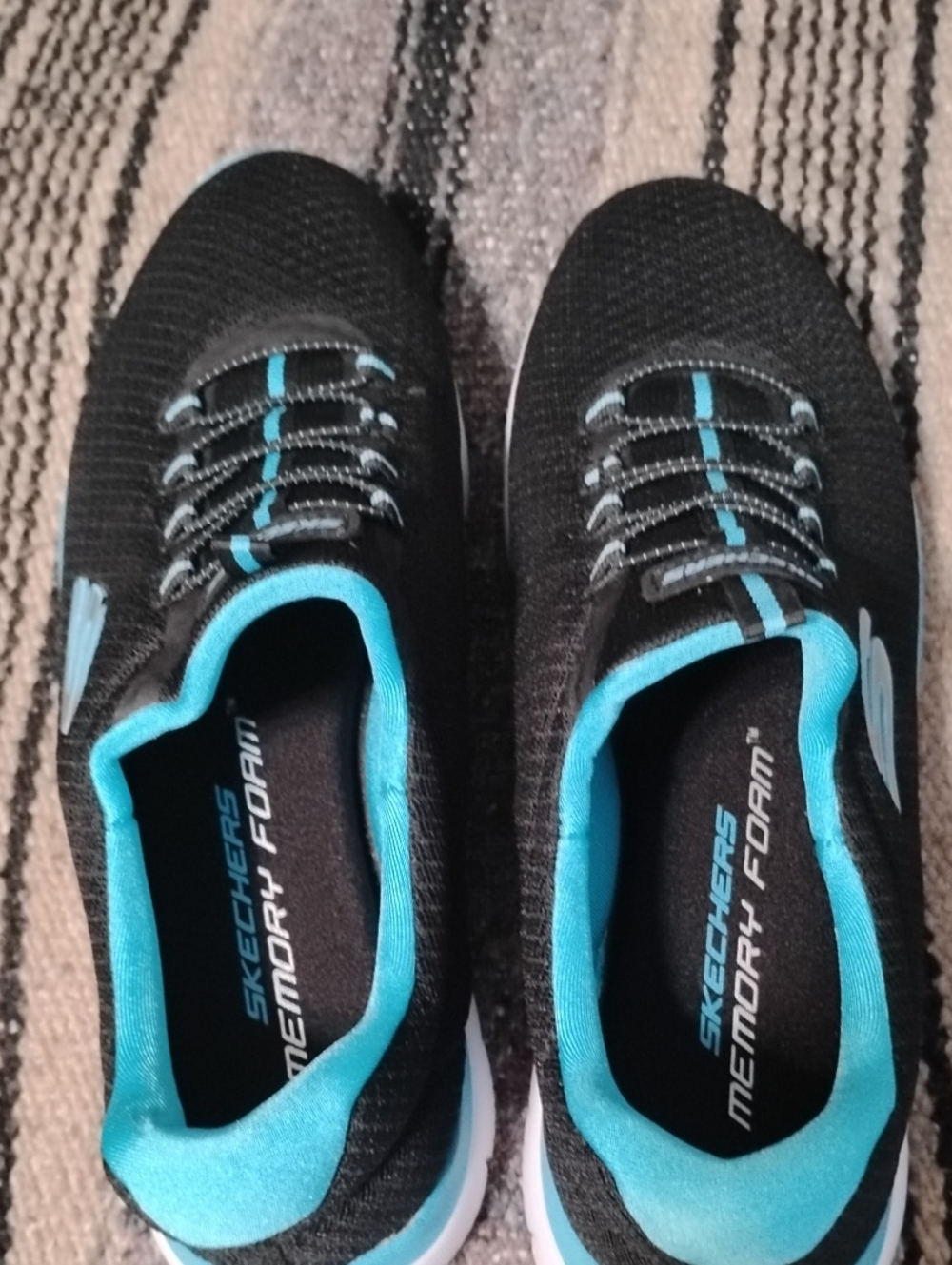 Skechers Men’s Black and Teal Memory Foam Athletic Shoes